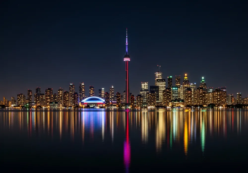 CN Tower and Toronto skyline at night