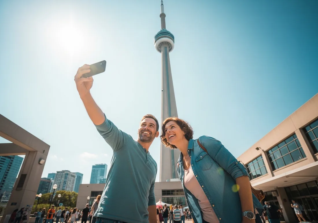Visitors at the base of the CN Tower