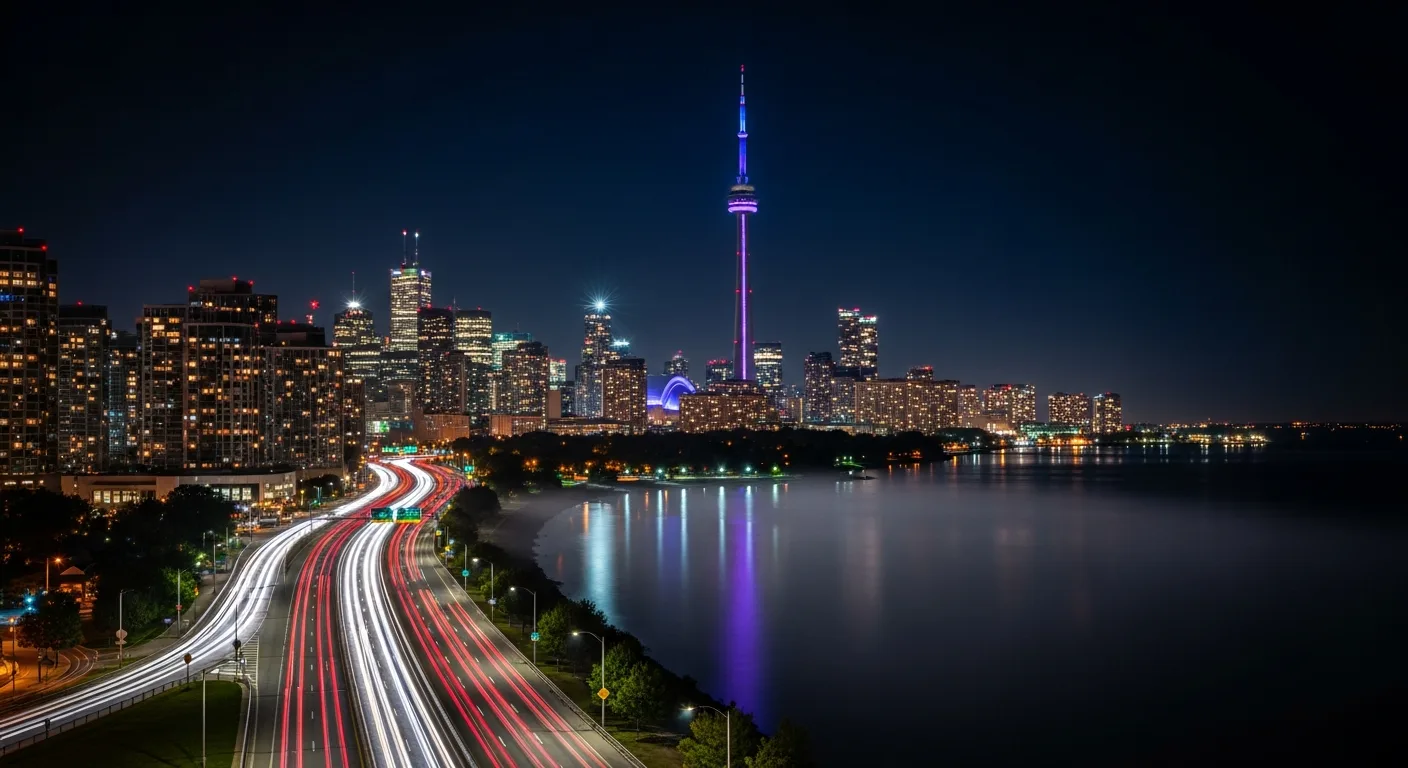 CN Tower lit up at night